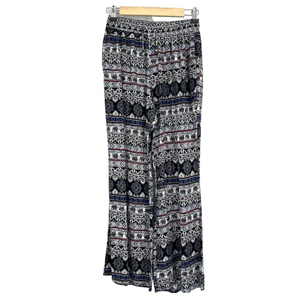 Yak & Yeti Boho Wide Leg Crop Pants Pull On Black Mixed Pattern Size XL - Picture 1 of 9